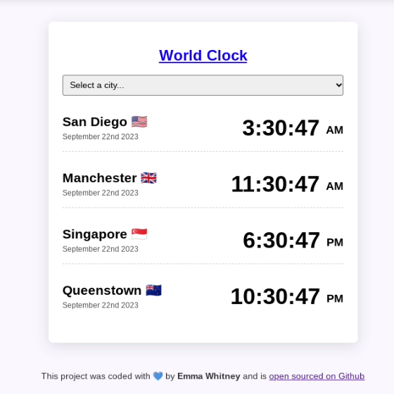 Screenshot of World Clock app